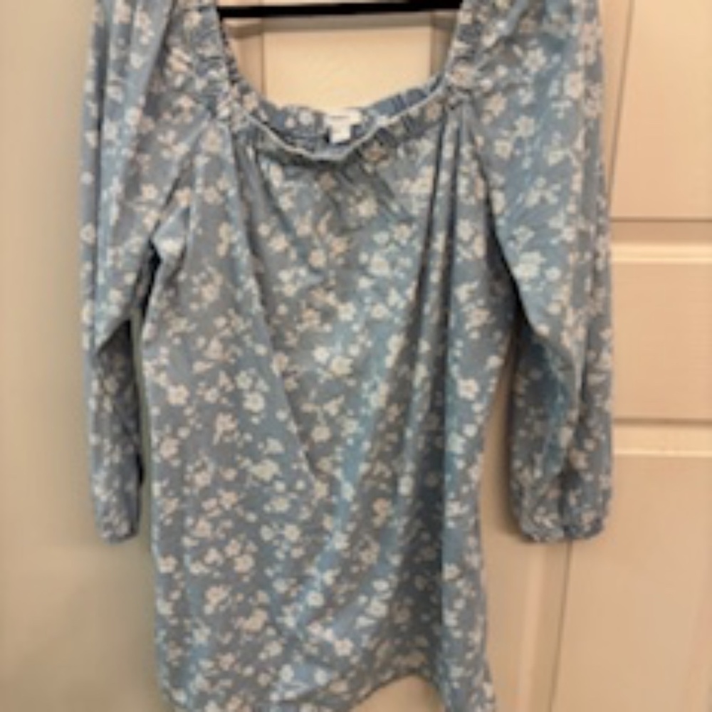 Forever 21 Denim floral dress long sleeve off shoulder Size L
